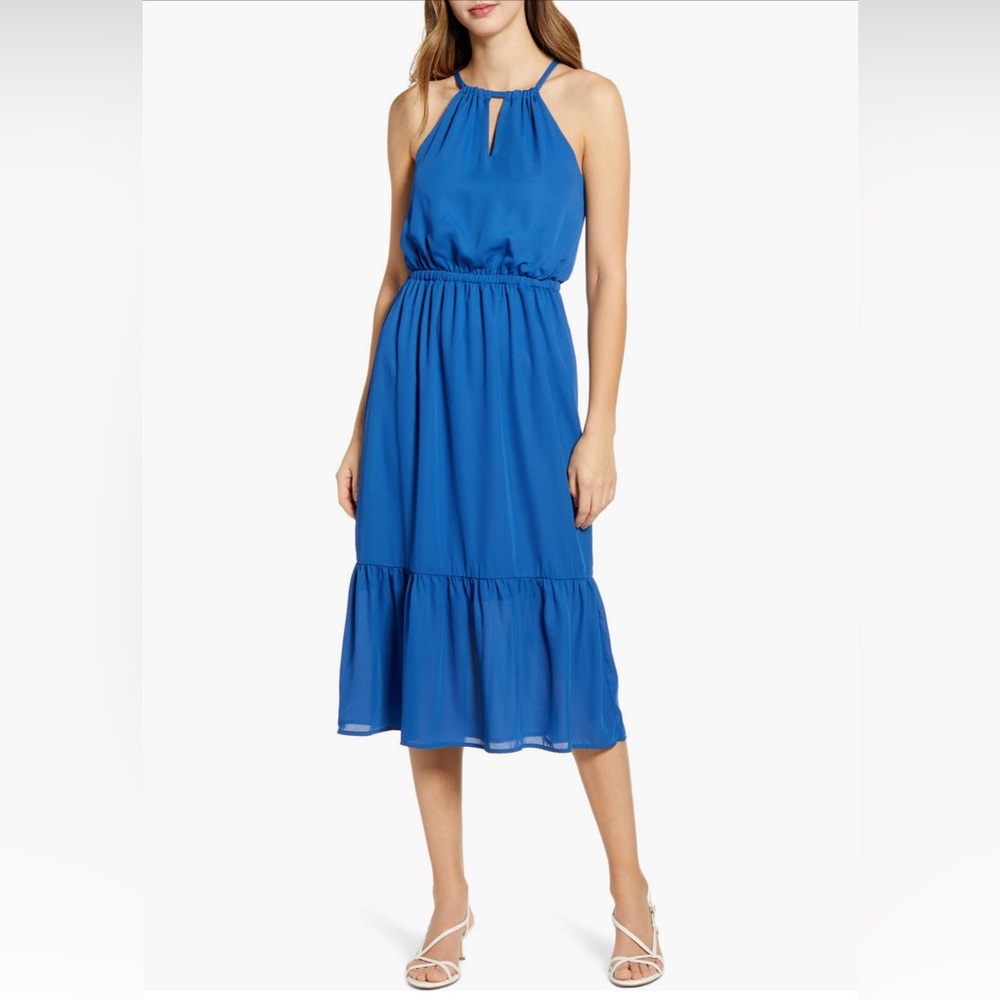 Gibson “Living in Yellow” Midi Dress in Deep Blue
